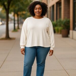 NWOT Women’s Cream Long Sleeve Sweater – XL Relaxed Fit Soft Knit Pullover